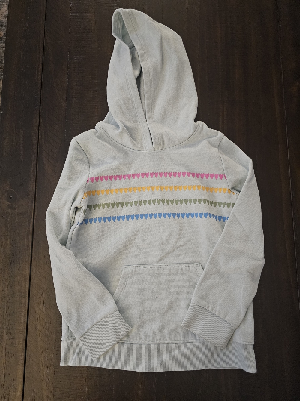 Cat & Jack Light Blue Hoodie with Rainbow Heart Rows